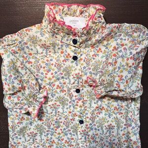 Jacadi Floral Ruffle-Neck Button Down Shirt - Cream, Pink, Blue